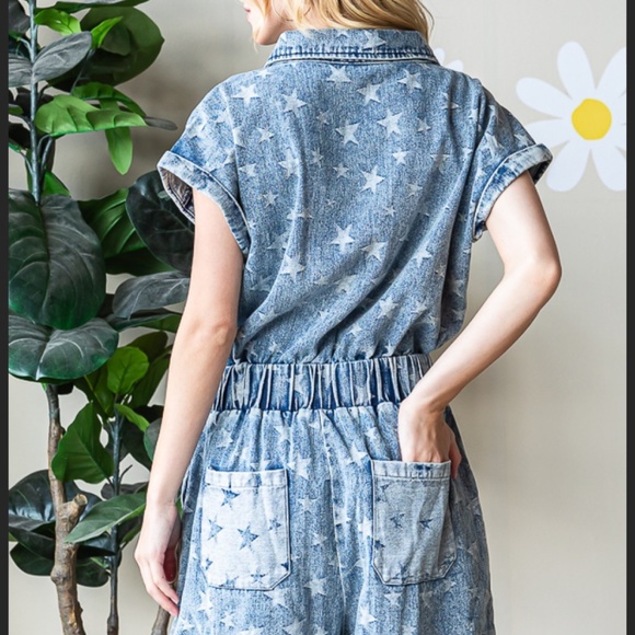 Oli and Hali “ Amy “ Oli & Hali Star Denim Jean Shorts Jumpsuit Utility Romper - Picture 5 of 8
